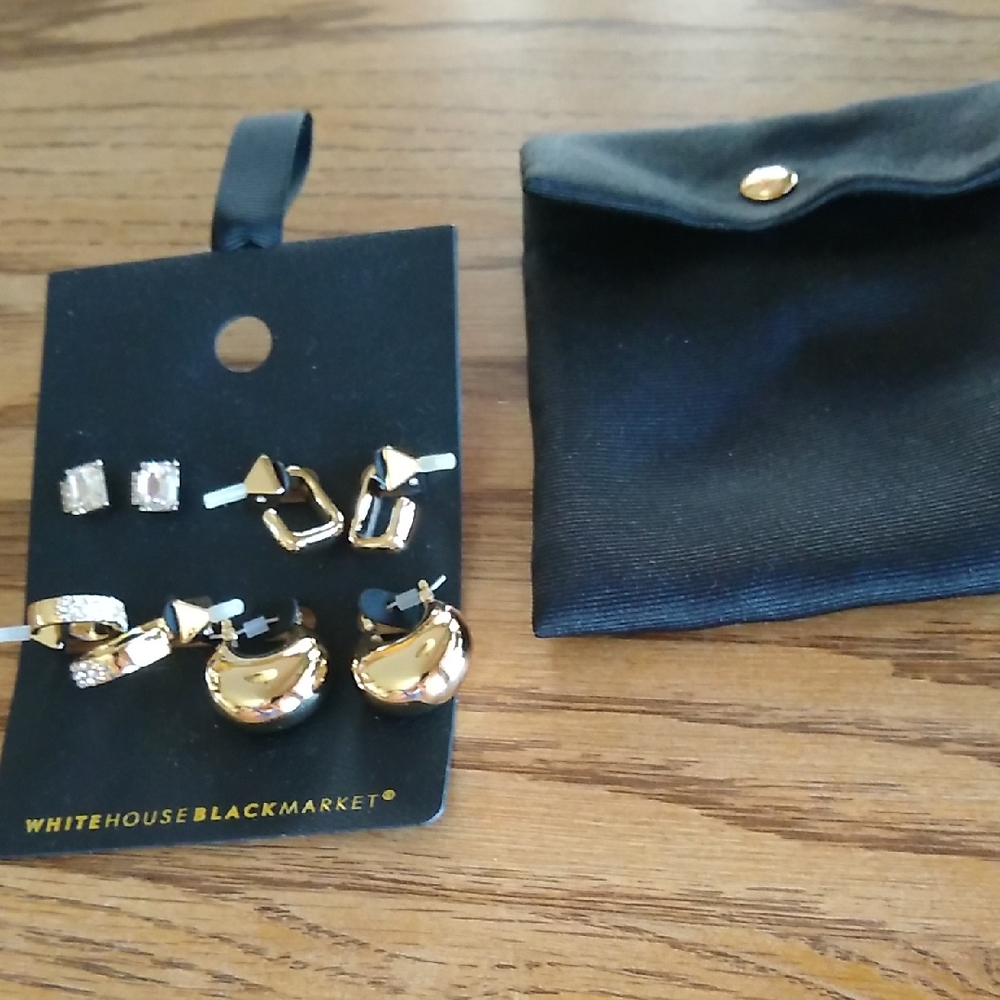 White House Black Market Gold-Tone Earring Set - 4 Pair New With Black Snap Case